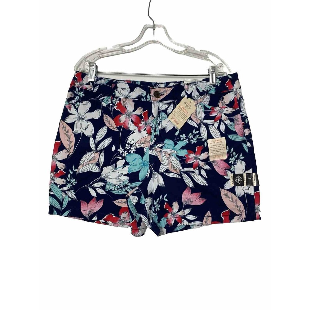 St. John Bay Shorts Women’s Size 12 Navy Floral Mid Rise 4 Pockets Cotton